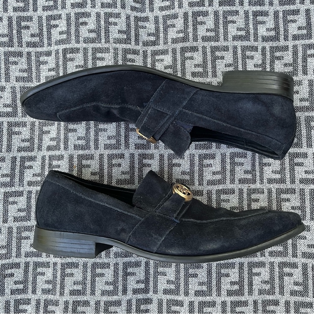 STACY ADAMS Suede Slip On Memory Foam Loafers - Navy Blue & Gold - 11.5